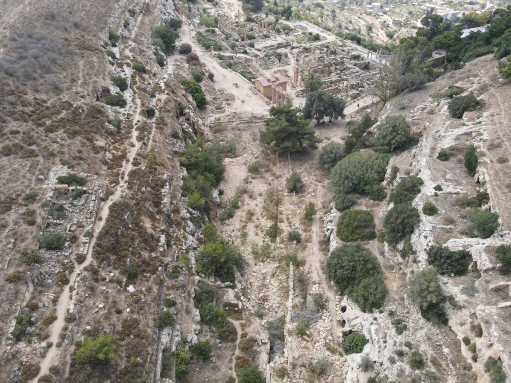 Drone Photo of Flood Damage in Wadi and Sanctuary of Apollo looking north
